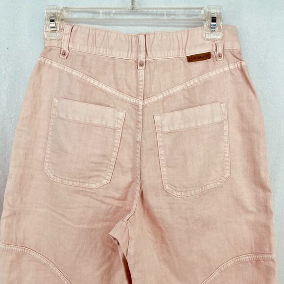 Zimmermann Linen Blend Pants Jeans Rose Pink Sz 0 High Rise Crop Cinched Cuff - Picture 13 of 15
